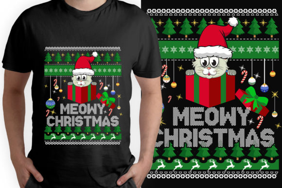 Meowy Christmas: A Festive Graphic for T-Shirt Designs and Seasonal Merchandise